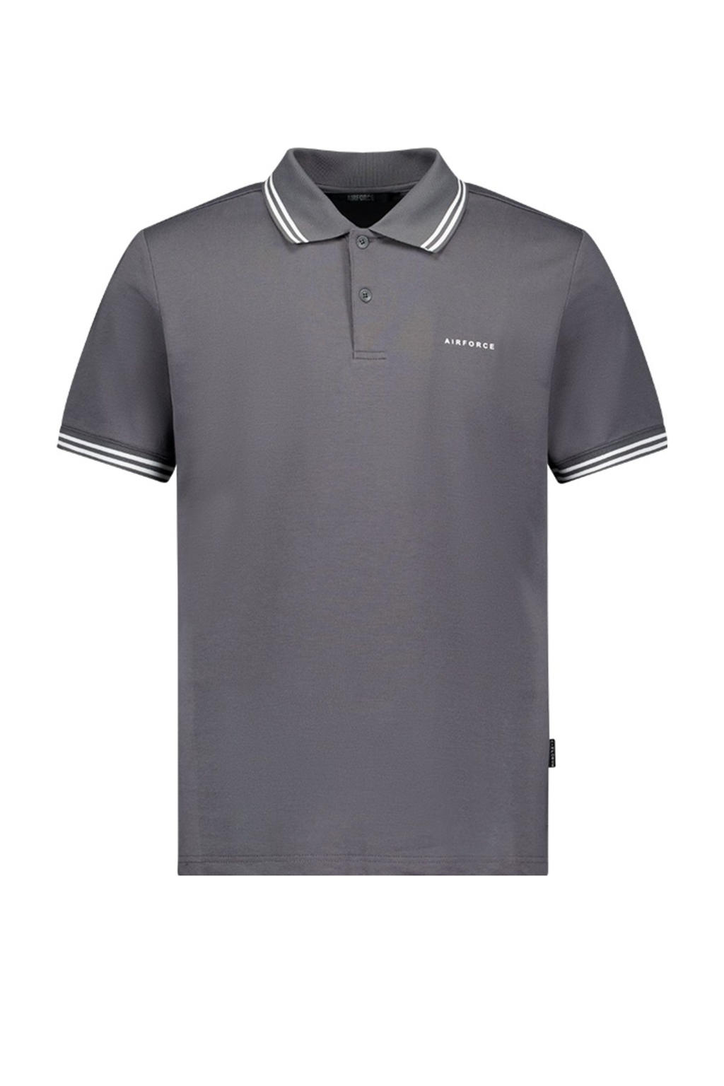 Grijze heren Airforce polo van katoen met effen, korte mouwen, klassieke kraag en knoopsluiting