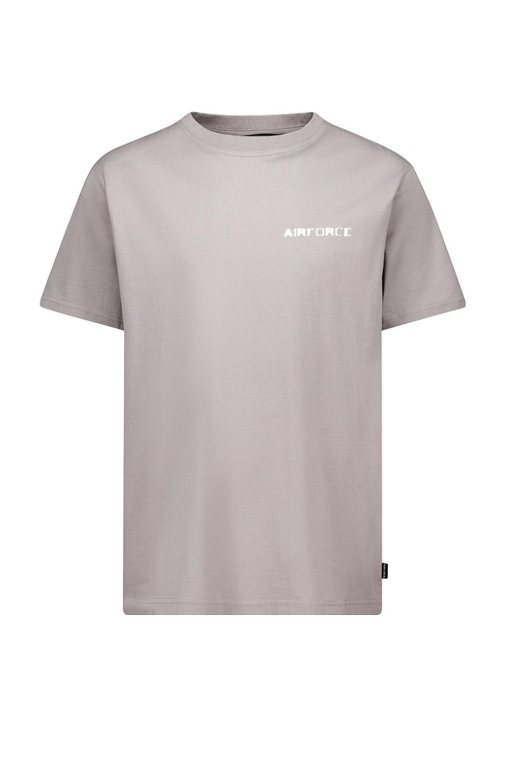 Grijze heren Airforce T-shirt van katoen met backprint, korte mouwen en ronde hals