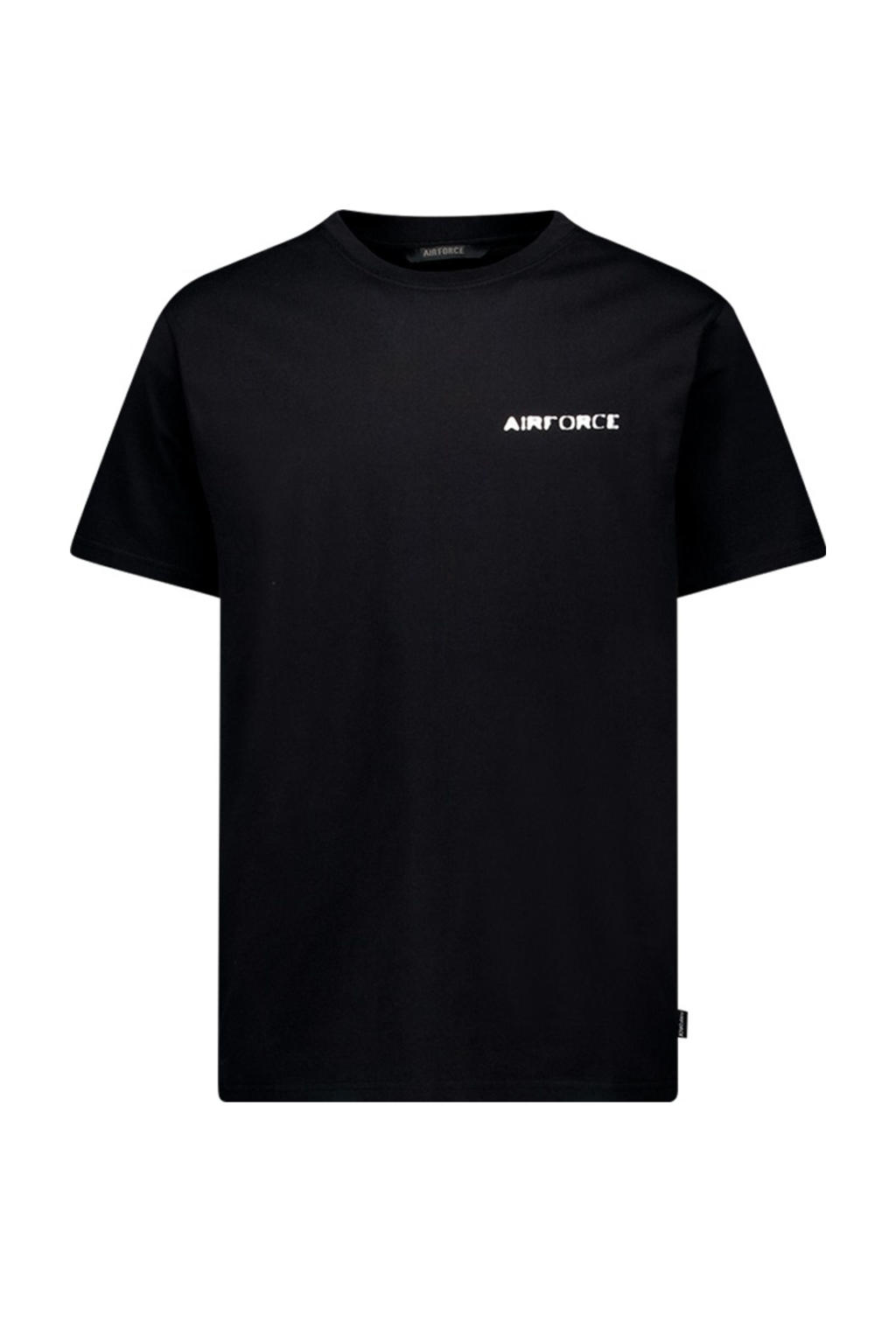Zwarte heren Airforce T-shirt van katoen met backprint, korte mouwen en ronde hals