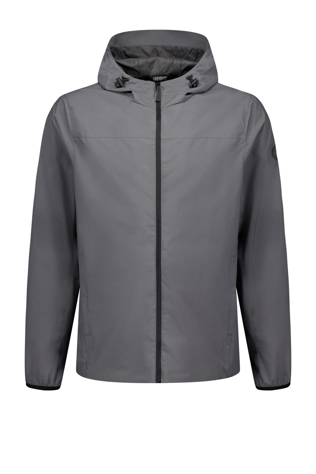 Grijze heren Airforce zomerjas van polyester met effen, lange mouwen, capuchon en ritssluiting