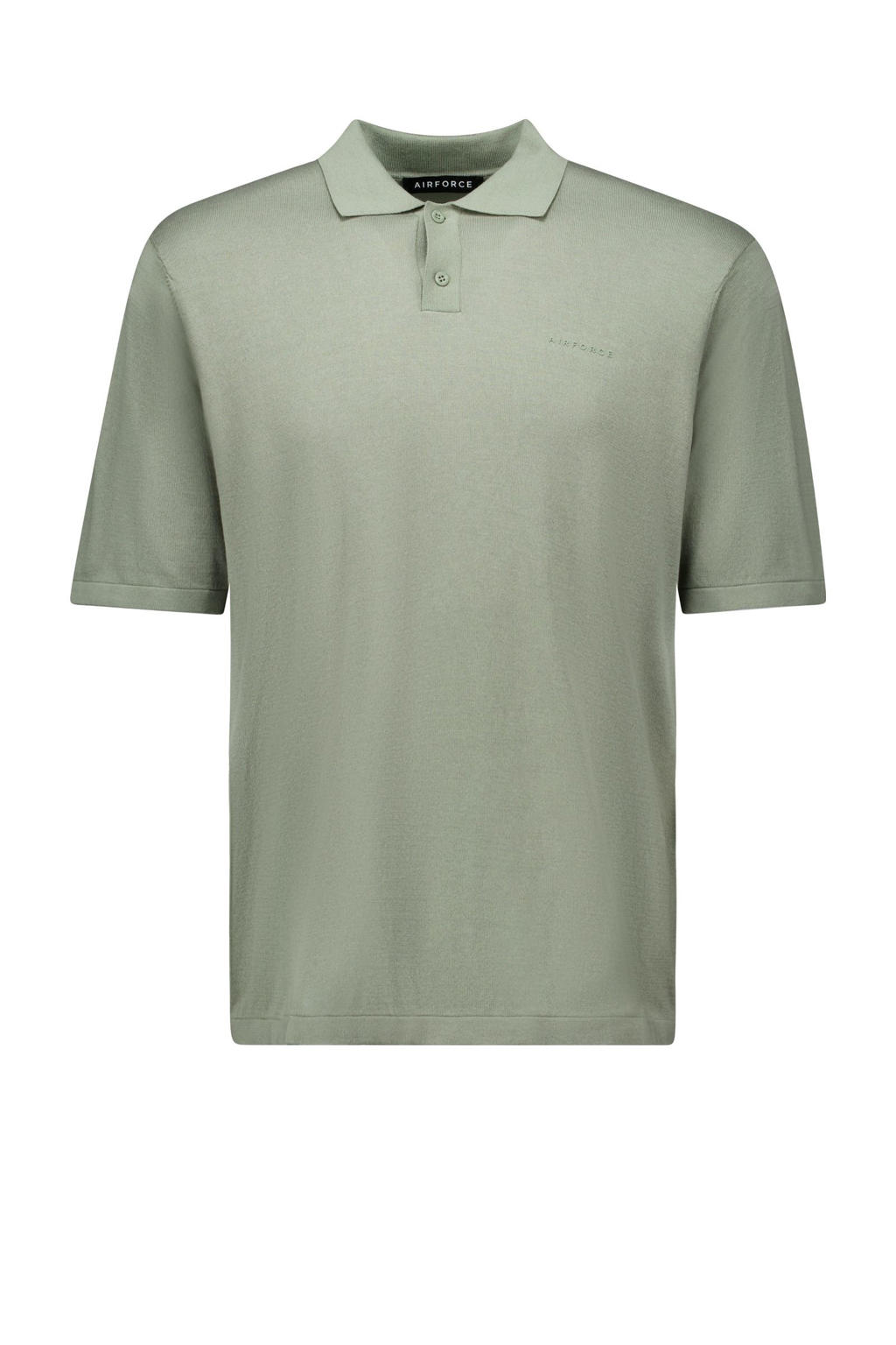 Groene heren Airforce regular polo fijn gebreid van katoen met effen, korte mouwen, klassieke kraag en knoopsluiting