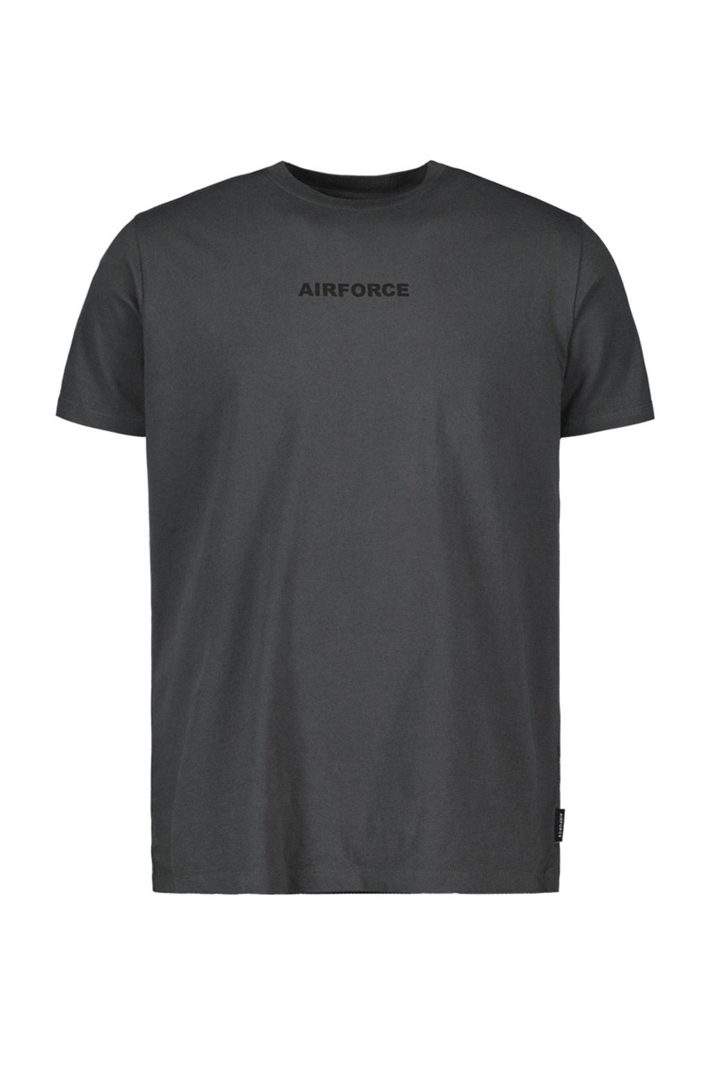 Grijze heren Airforce T-shirt van katoen met backprint, korte mouwen en ronde hals