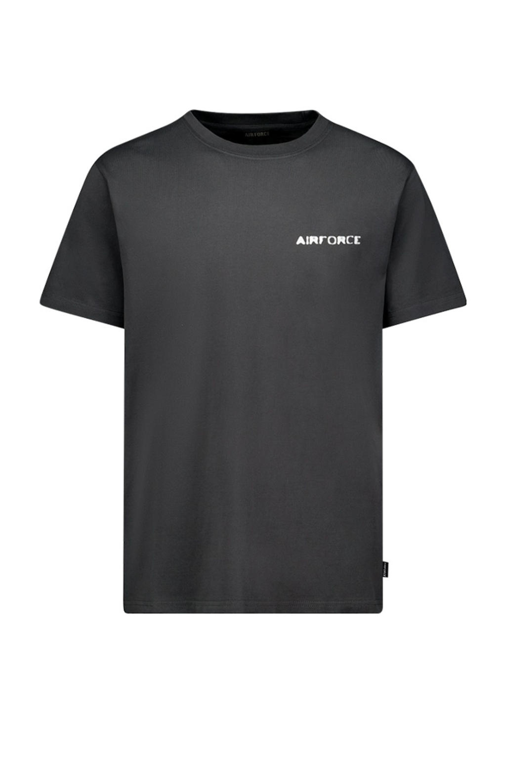 Antraciete heren Airforce T-shirt van katoen met backprint, korte mouwen en ronde hals