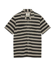 thumbnail: Beige heren Anerkjendt casual overhemd van katoen met strepenprint, korte mouwen, reverskraag, knoopsluiting en crochet