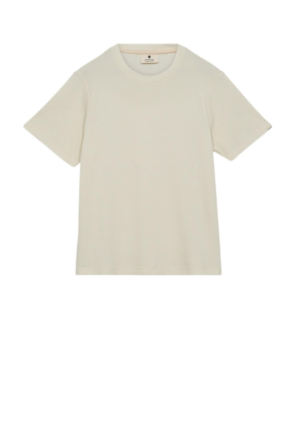 Beige heren Anerkjendt T-shirt van stretchkatoen met effen, korte mouwen, ronde hals en textuur