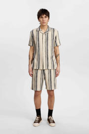 thumbnail: Beige heren Anerkjendt casual overhemd van katoen met strepenprint, korte mouwen, reverskraag, knoopsluiting en textuur