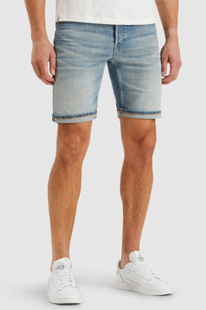 tapered denim short lichtblauw