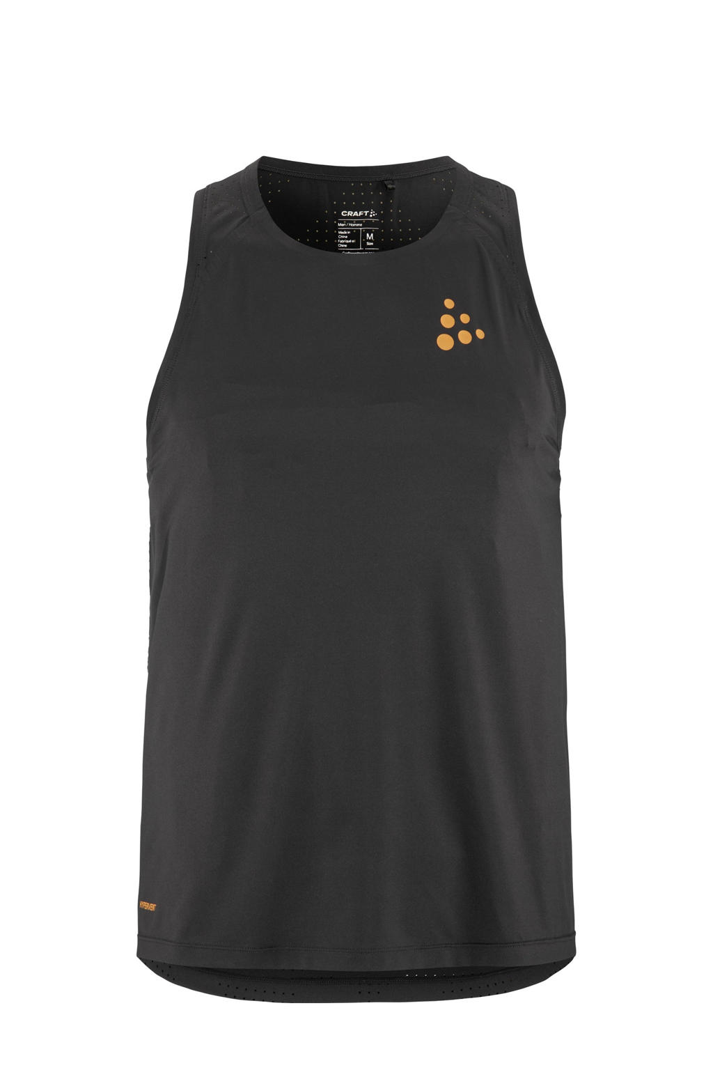 Zwart en oranje heren Craft sportsinglet van polyamide met effen en ronde hals