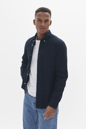 linnen casual overhemd donkerblauw