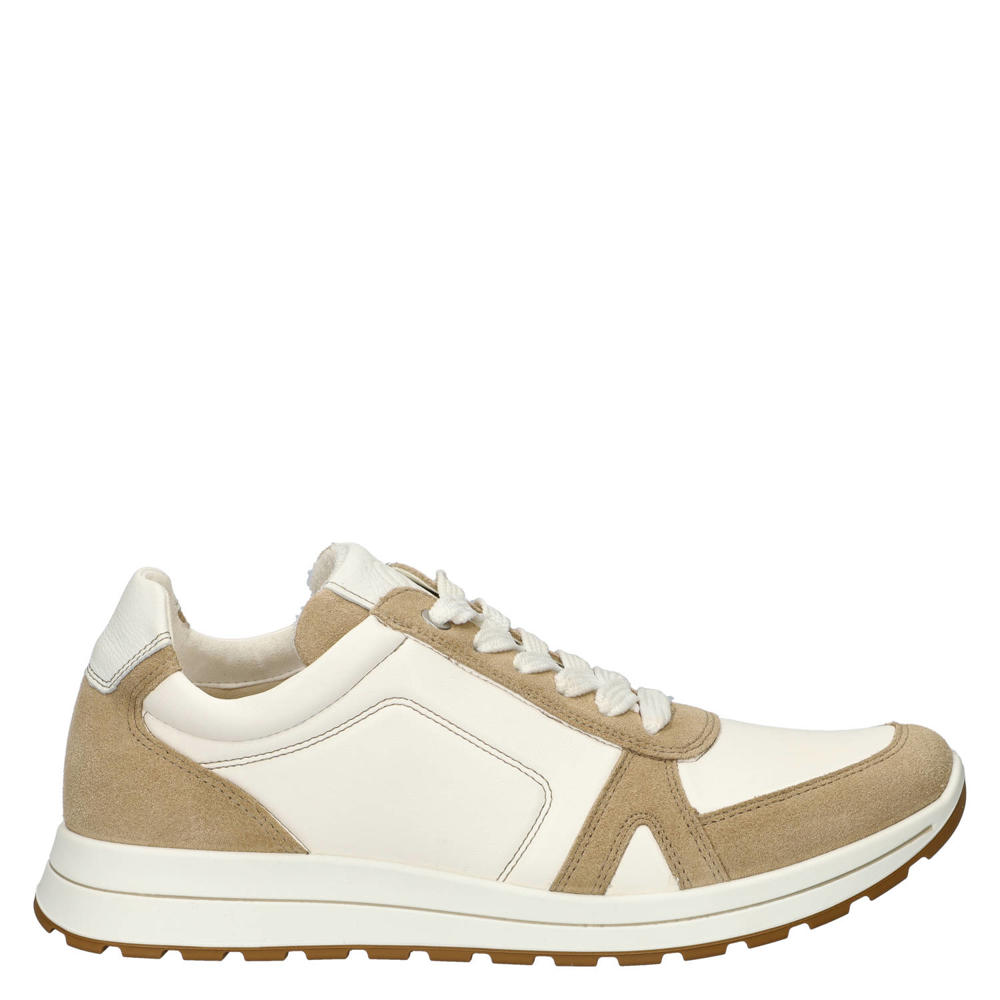 Beige heren Ara Matteo 2.0 leren sneakers met rits- en vetersluiting