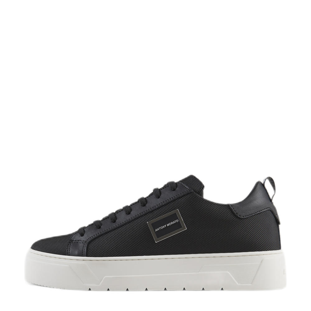 Donkerblauwe heren Antony Morato sneakers van 60% polyamide/30% leer/10% polyurethaan met veters en effen