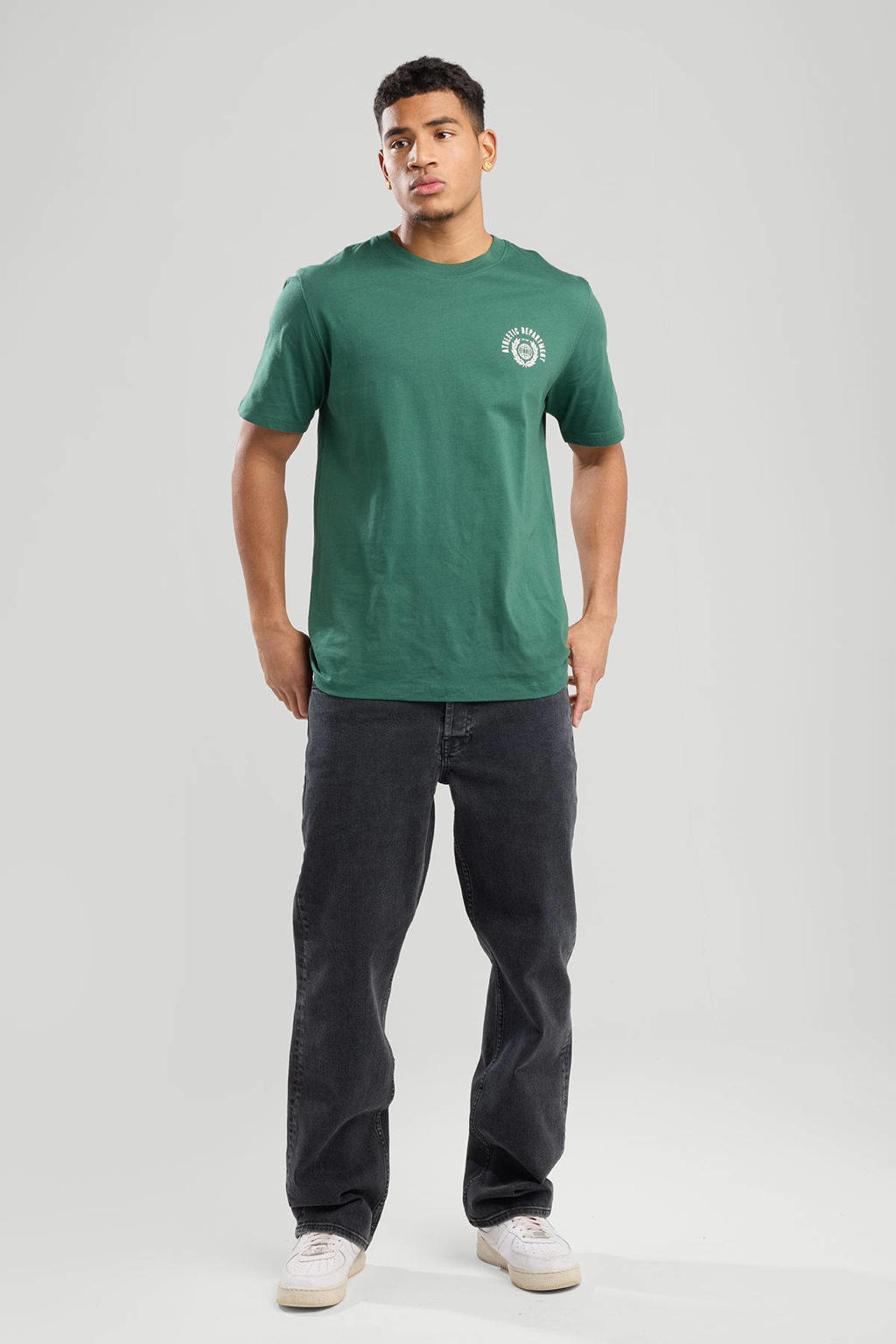 Groene heren America Today T-shirt van katoen met backprint, korte mouwen en ronde hals