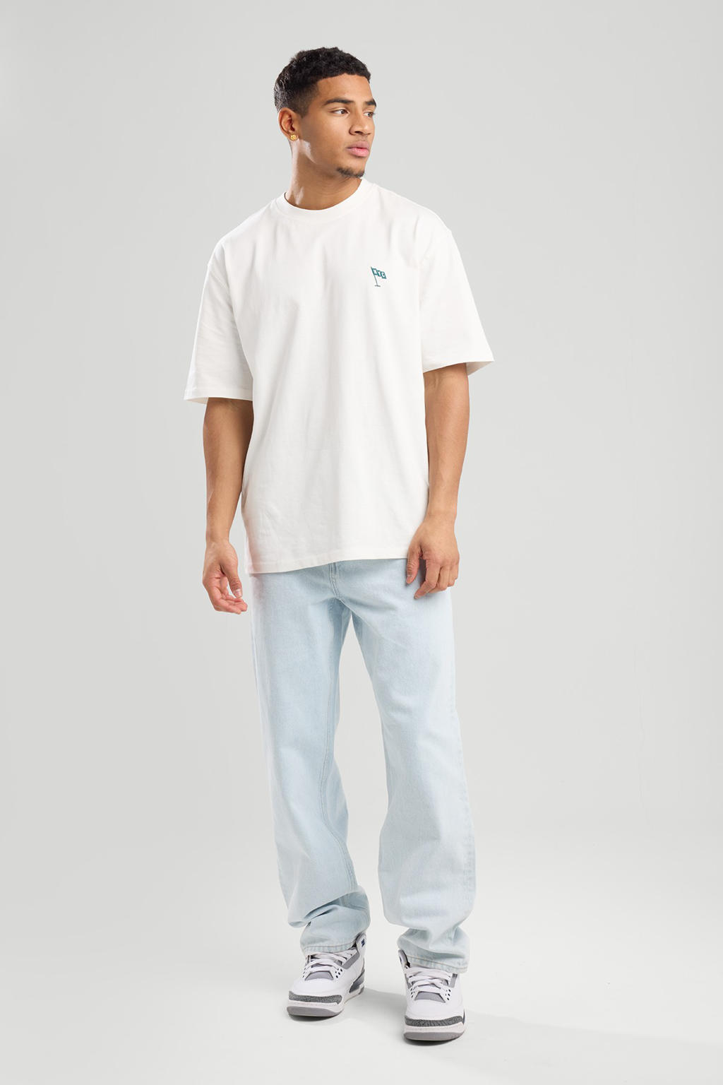 Witte heren America Today T-shirt van katoen met effen, korte mouwen en ronde hals