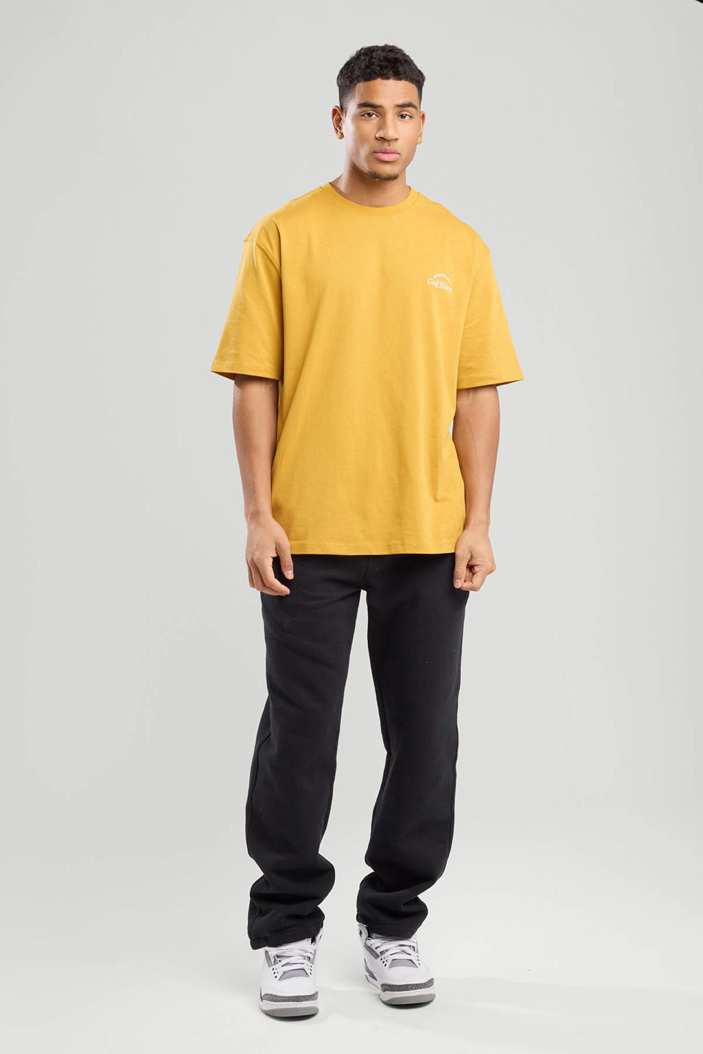 Gele heren America Today T-shirt van katoen met backprint, korte mouwen en ronde hals