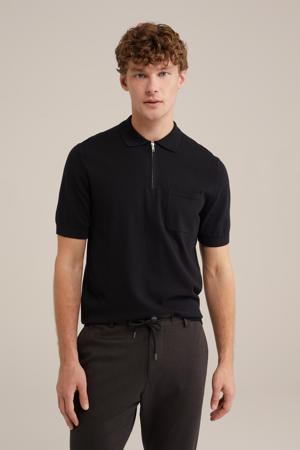 regular polo fijn gebreid zwart