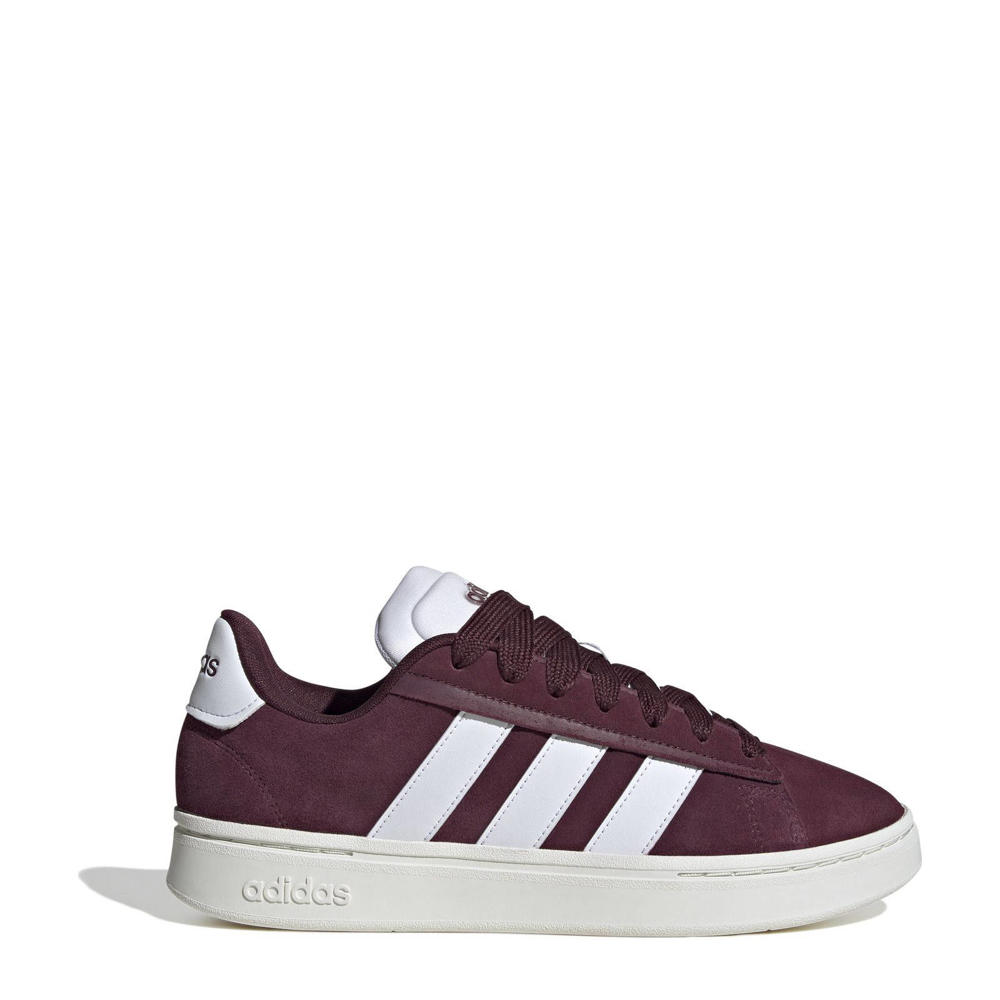 Donkerrode unisex adidas Sportswear Grand Court sneakers van imitatie suede/voering: mesh/voetbed: eva met veters