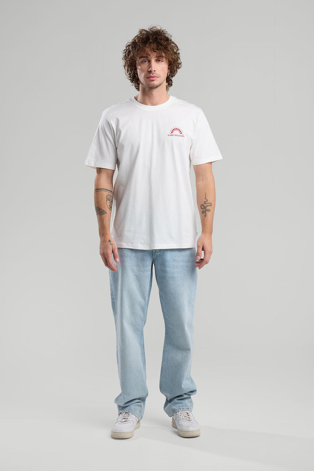 Ecru heren America Today T-shirt van katoen met backprint, korte mouwen en ronde hals