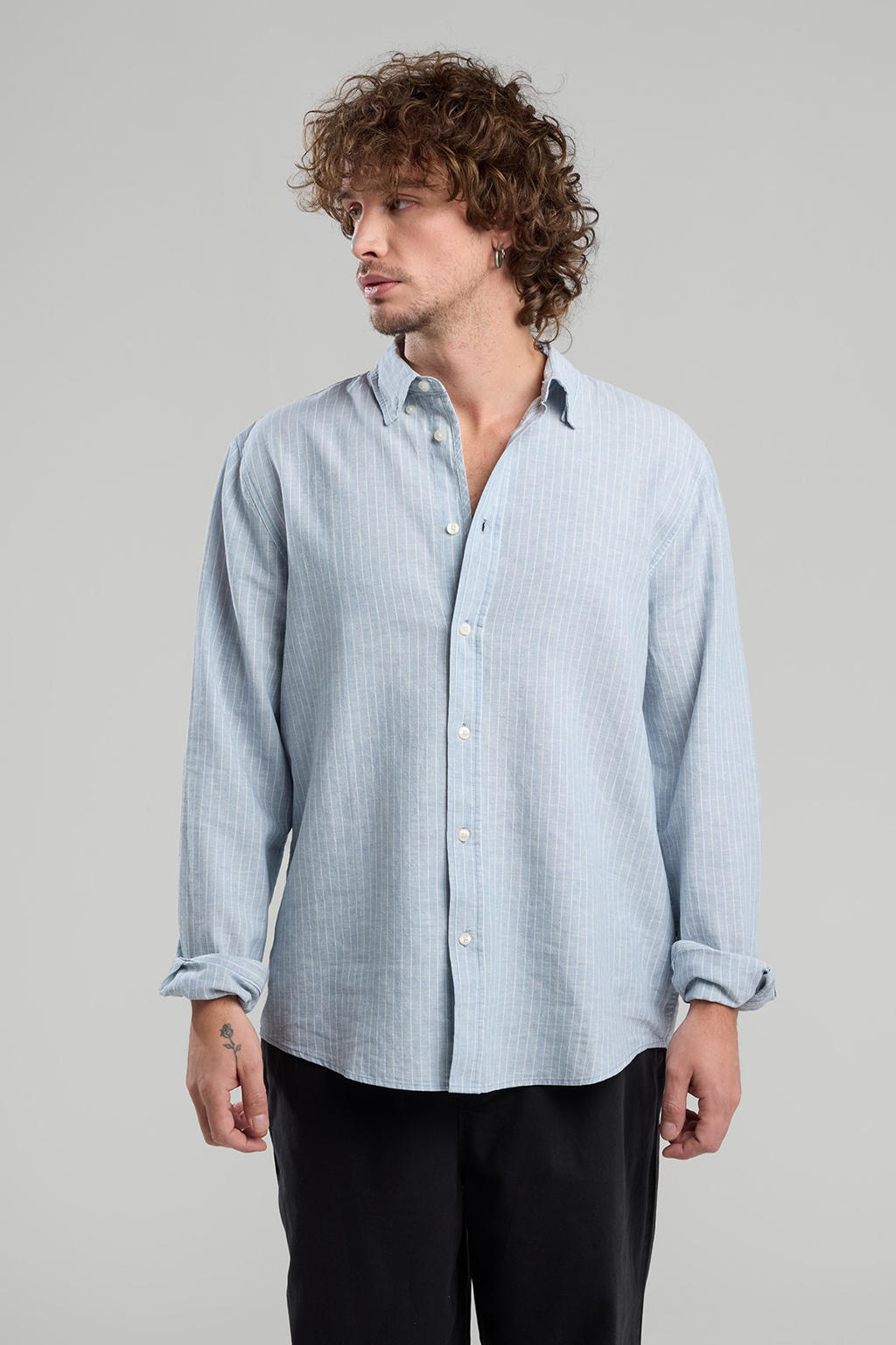 America Today linnen casual overhemd blauw