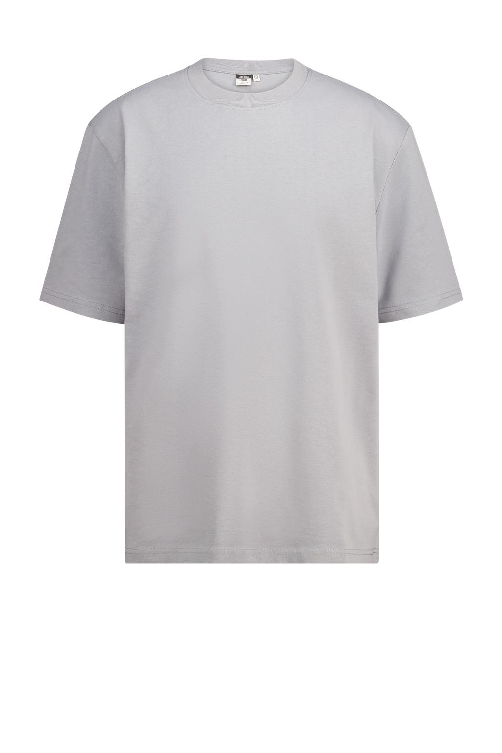 Lichtgrijze heren America Today T-shirt van katoen met effen, korte mouwen en ronde hals