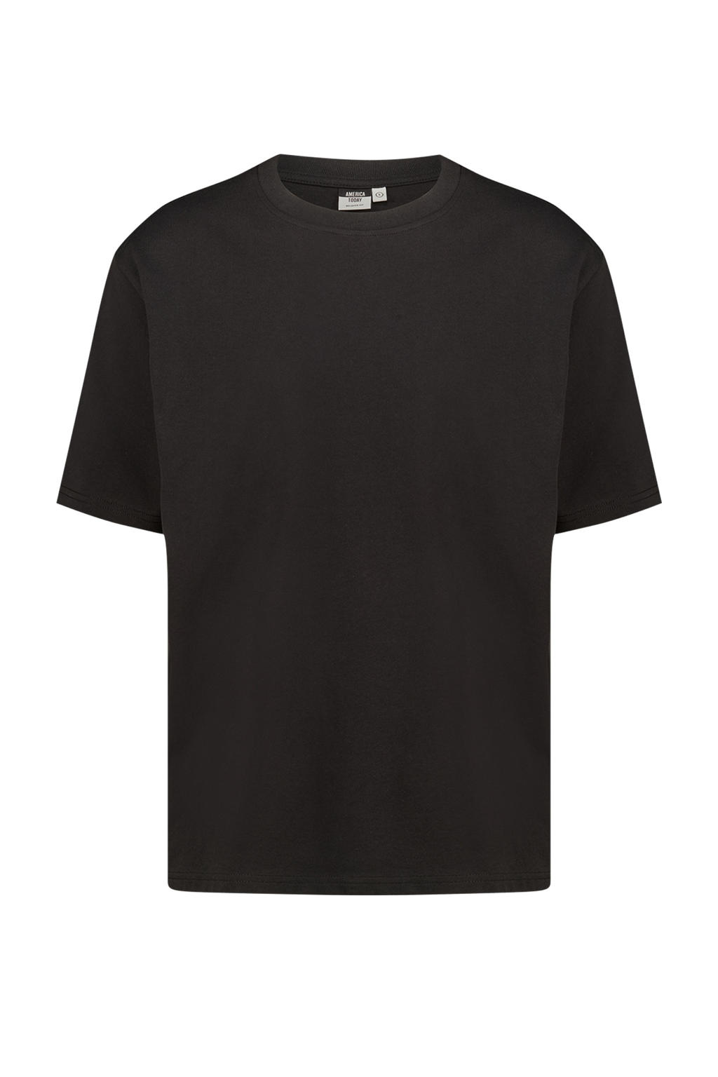 Zwarte heren America Today T-shirt van katoen met effen, korte mouwen en ronde hals