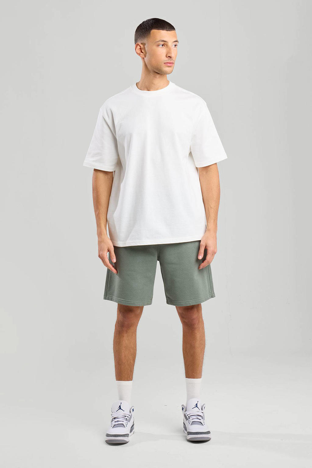 Witte heren America Today T-shirt van katoen met effen, korte mouwen en ronde hals
