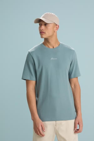 T-shirt met textuur grijsblauw