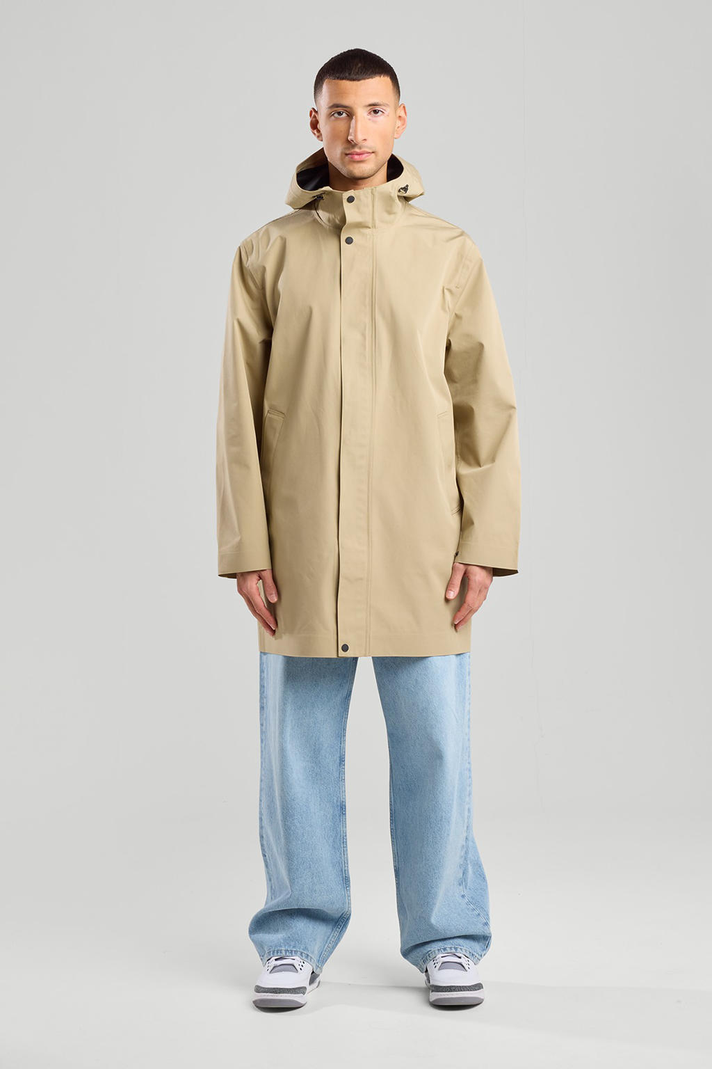 Beige heren America Today regenjas van polyester met effen, capuchon en ritssluiting