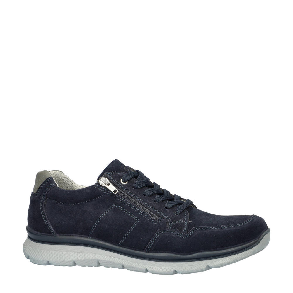 Donkerblauwe heren Ara Benjo suède sneakers met rits- en vetersluiting en effen