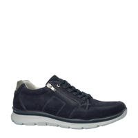thumbnail: Donkerblauwe heren Ara Benjo suède sneakers met rits- en vetersluiting en effen