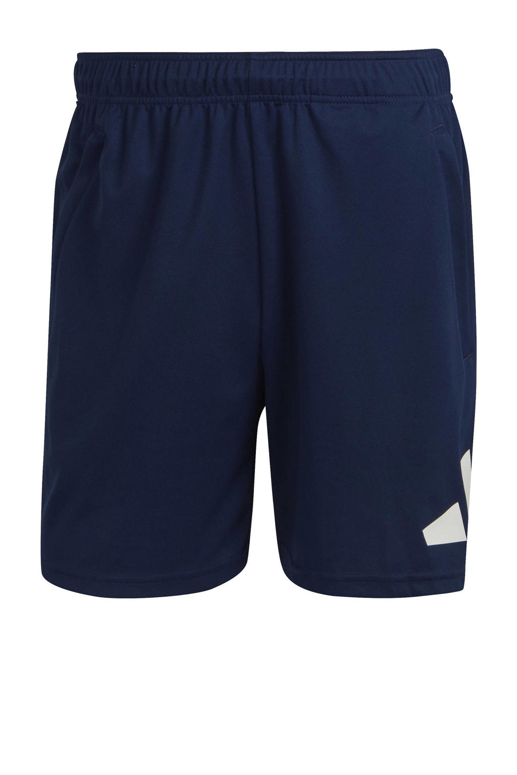 Donkerblauw en witte heren adidas Performance sportshort van polyester met regular fit, elastische tailleband en logo dessin