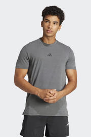 thumbnail: Grijze heren adidas Performance sportshirt van polyester met logo dessin, korte mouwen en ronde hals