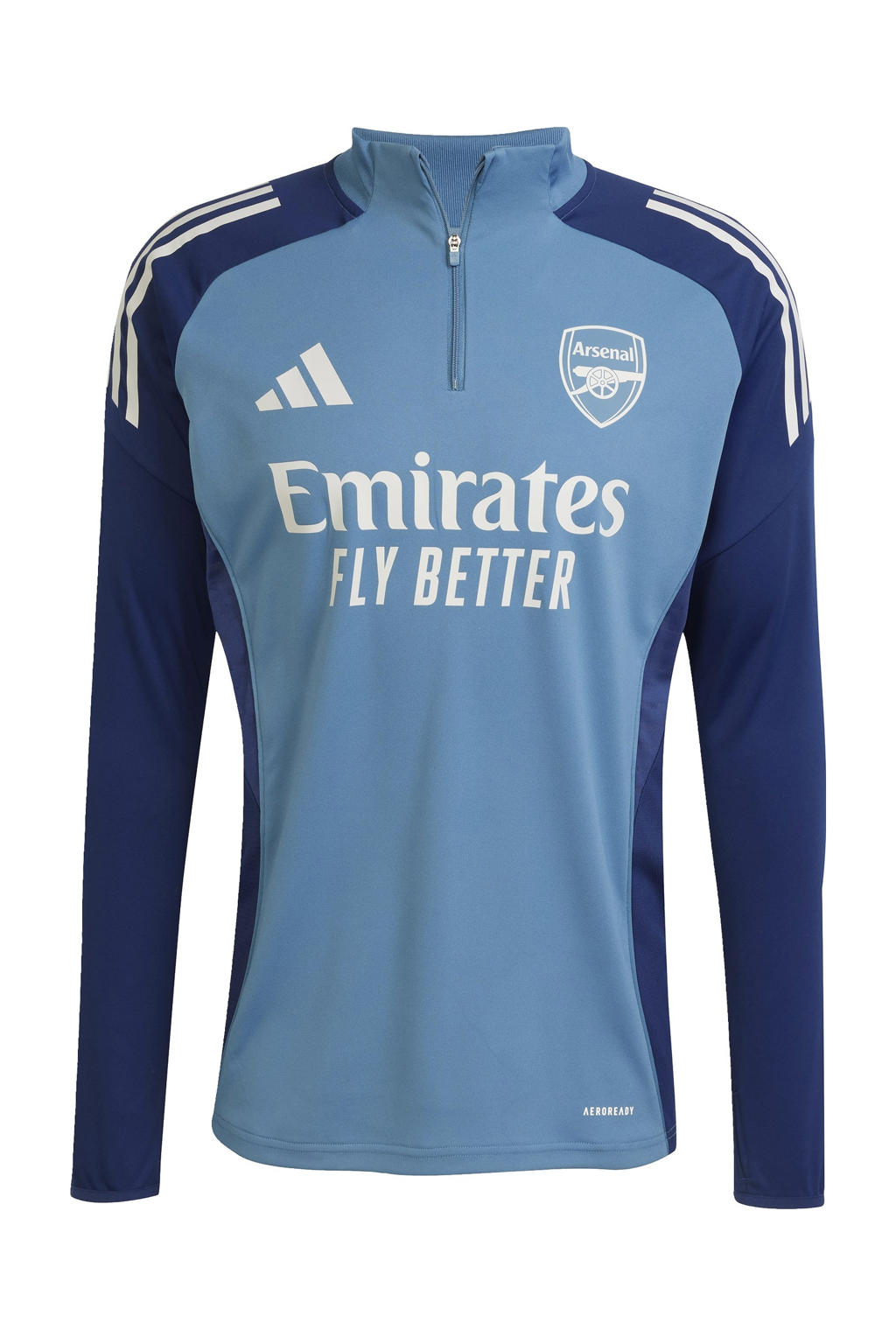 Blauwe heren adidas Performance Senior Arsenal FC voetbalshirt van polyester met lange mouwen, opstaande kraag en halve rits