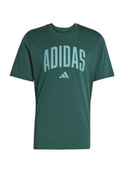 thumbnail: Donkergroene heren adidas Sportswear T-shirt van katoen met printopdruk, korte mouwen en ronde hals