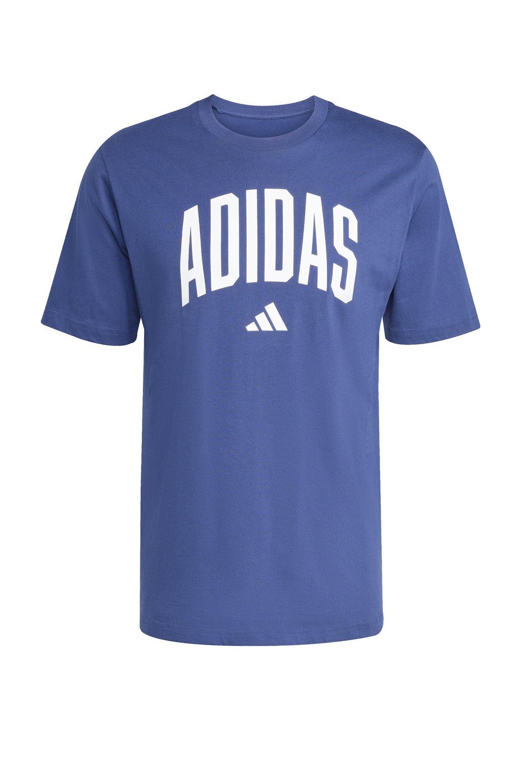 Donkerblauwe heren adidas Sportswear T-shirt van katoen met printopdruk, korte mouwen en ronde hals