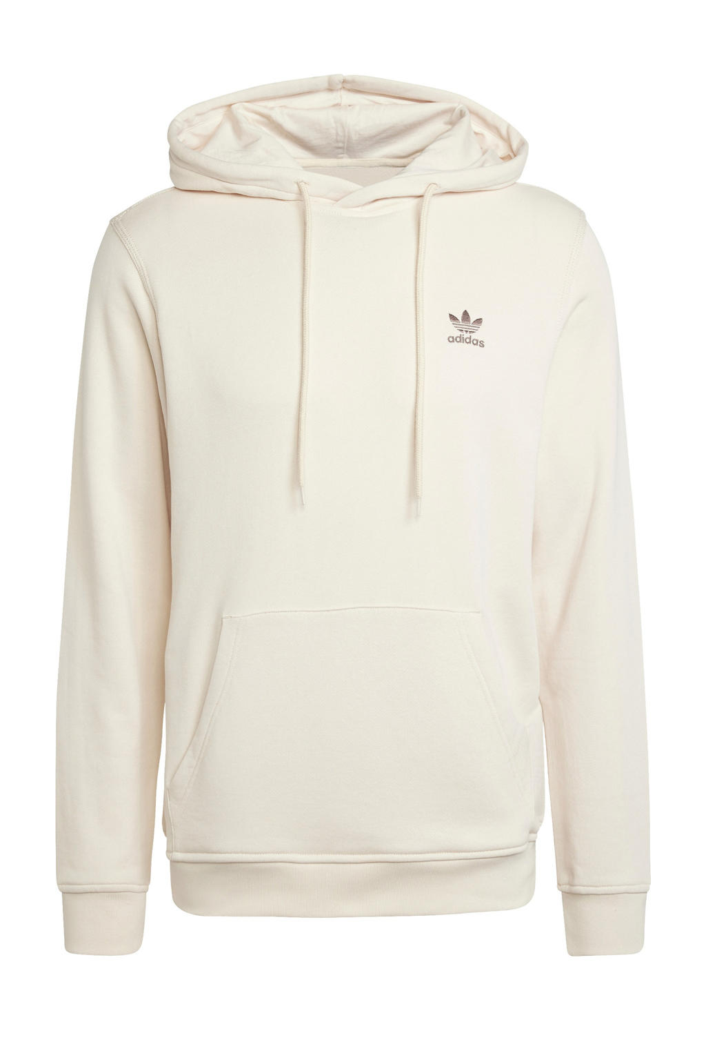 Witte heren adidas Originals Trefoil Essentials hoodie van katoen met logo dessin, lange mouwen, capuchon en trekkoorden