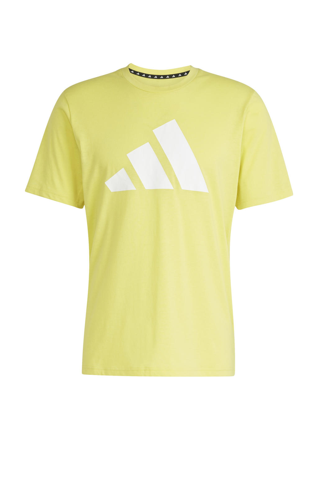 Geel en witte heren adidas Performance sportshirt van polyester met korte mouwen en ronde hals