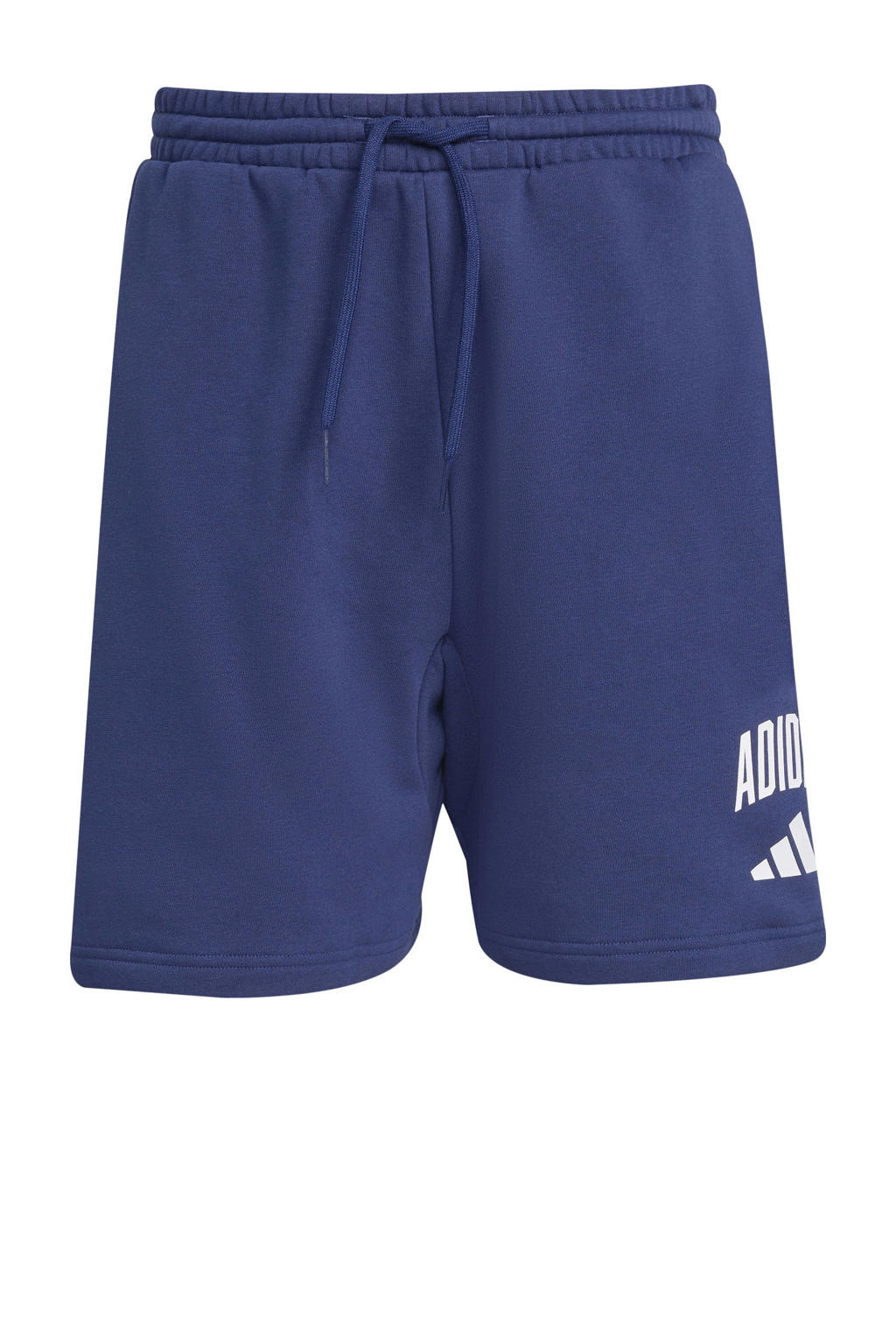 Donkerblauwe heren adidas Sportswear sweatshort van katoen met regular fit, elastische tailleband met koord en printopdruk