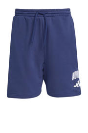 thumbnail: Donkerblauwe heren adidas Sportswear sweatshort van katoen met regular fit, elastische tailleband met koord en printopdruk