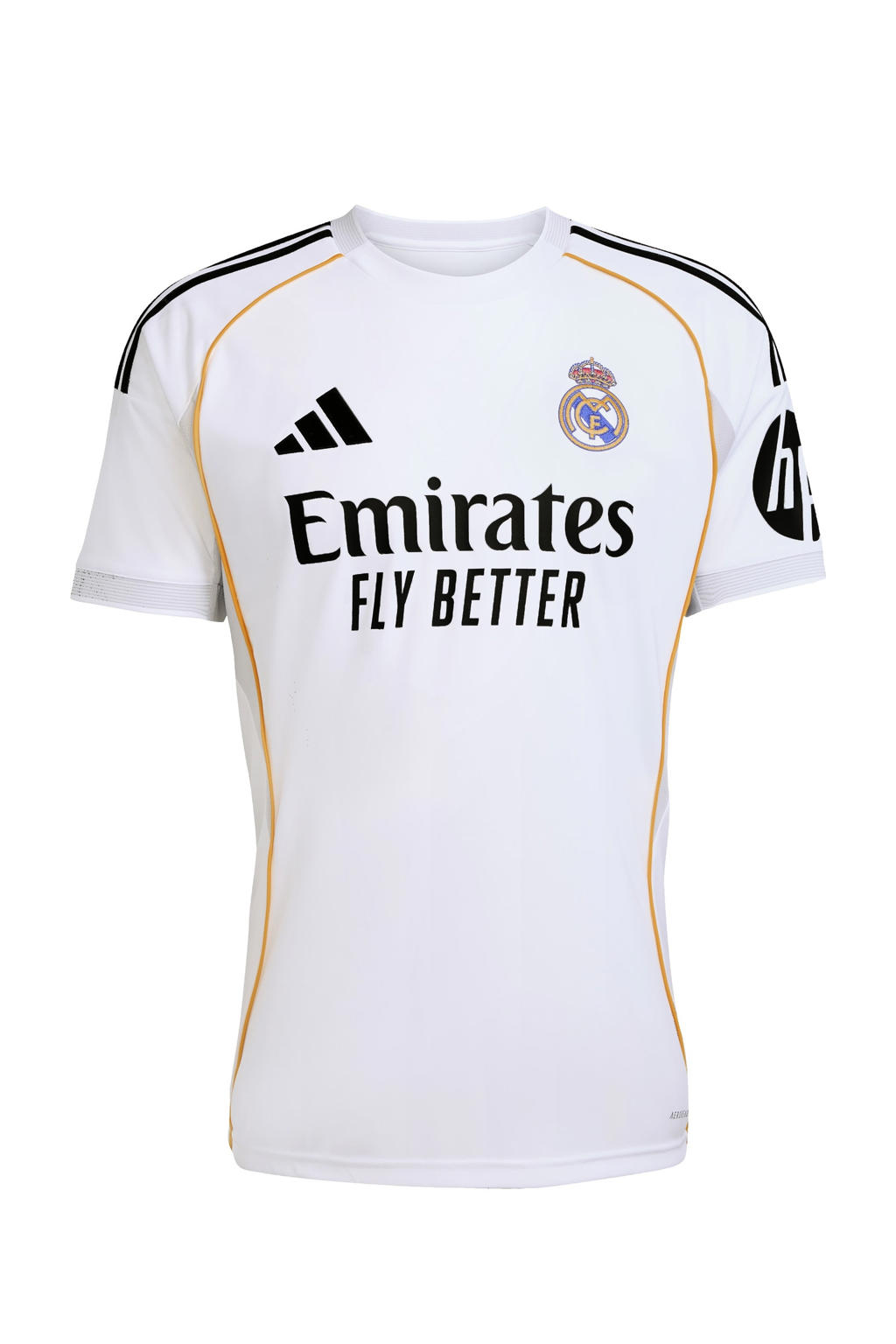 Wit en zwarte heren adidas Performance senior Real Madrid voetbalshirt van polyester met korte mouwen en V-hals