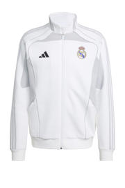 thumbnail: Wit en grijze heren adidas Performance Senior Real Madrid sportvest van polyester met lange mouwen, opstaande kraag en ritssluiting