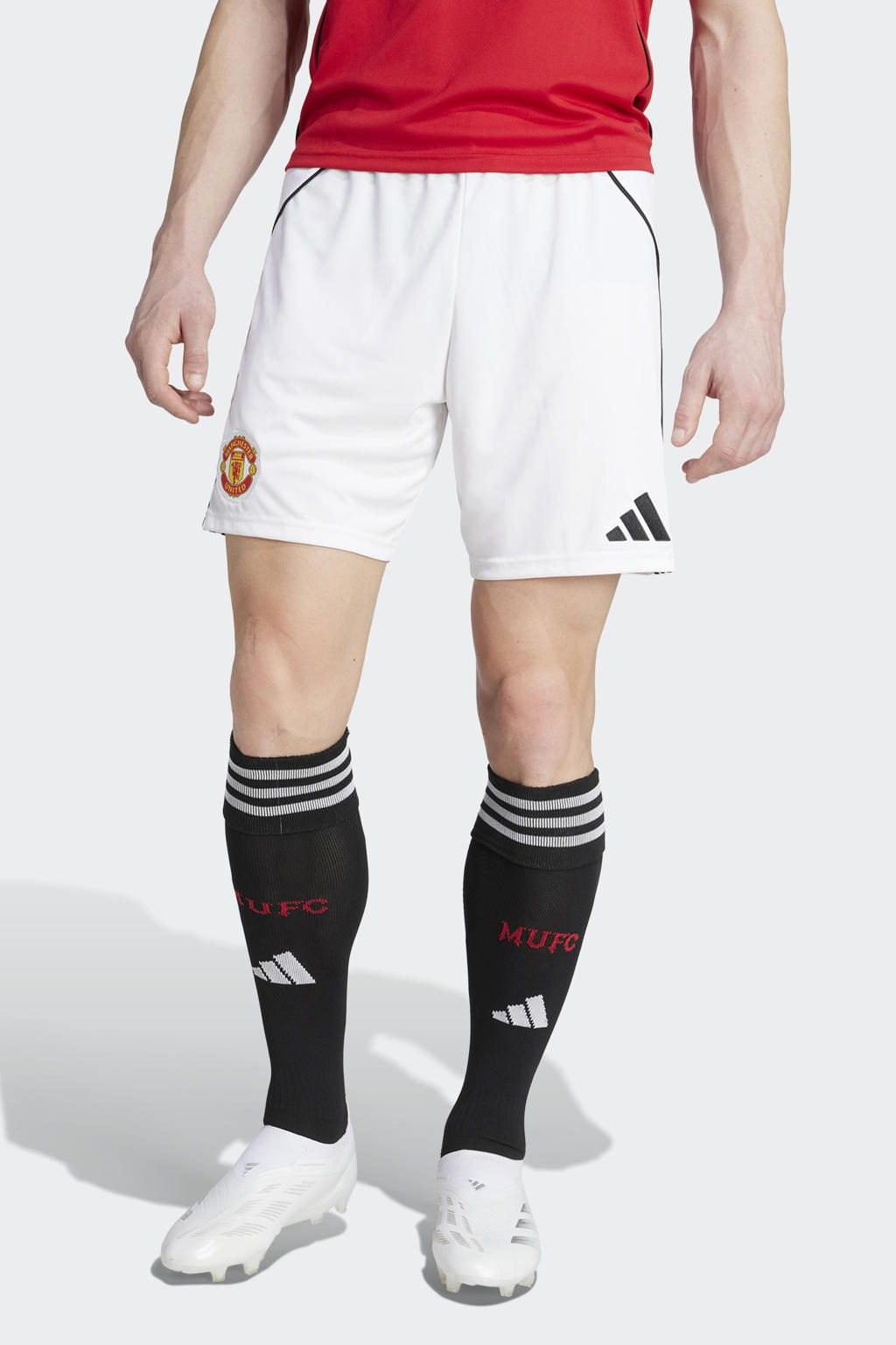 Witte heren adidas Performance Senior Manchester United voetbalshort van polyester met regular fit en elastische tailleband