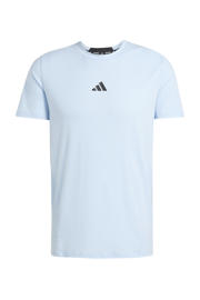 thumbnail: Lichtblauwe heren adidas Performance sportshirt van polyester met logo dessin, korte mouwen en ronde hals