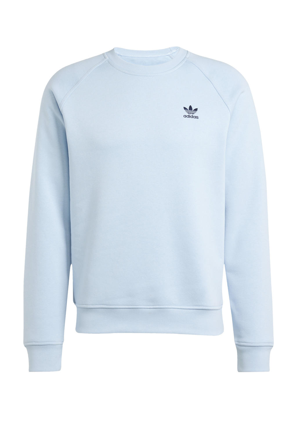 Lichtblauw en donkerblauwe heren adidas Originals Trefoil Essentials sweater van fleece met logo dessin, lange mouwen en ronde hals