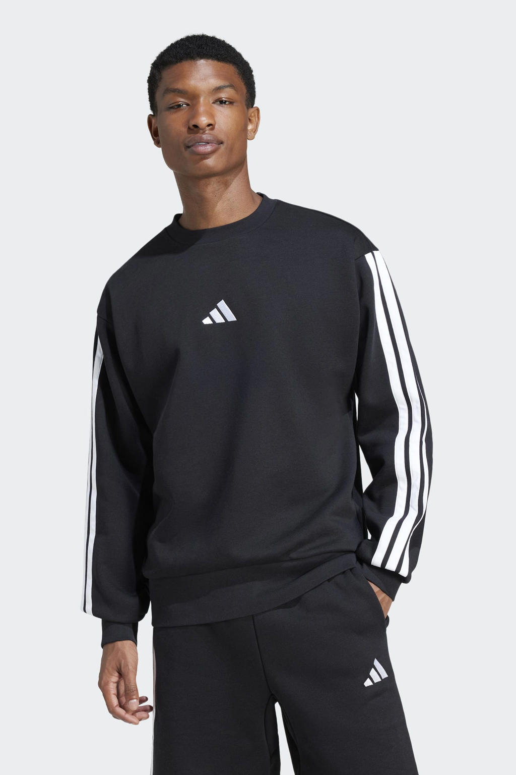 Zwart en witte heren adidas Sportswear sweater van katoen met logo dessin, lange mouwen en ronde hals