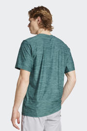 thumbnail: Groene heren adidas Performance sportshirt van polyester met melée print, korte mouwen en ronde hals