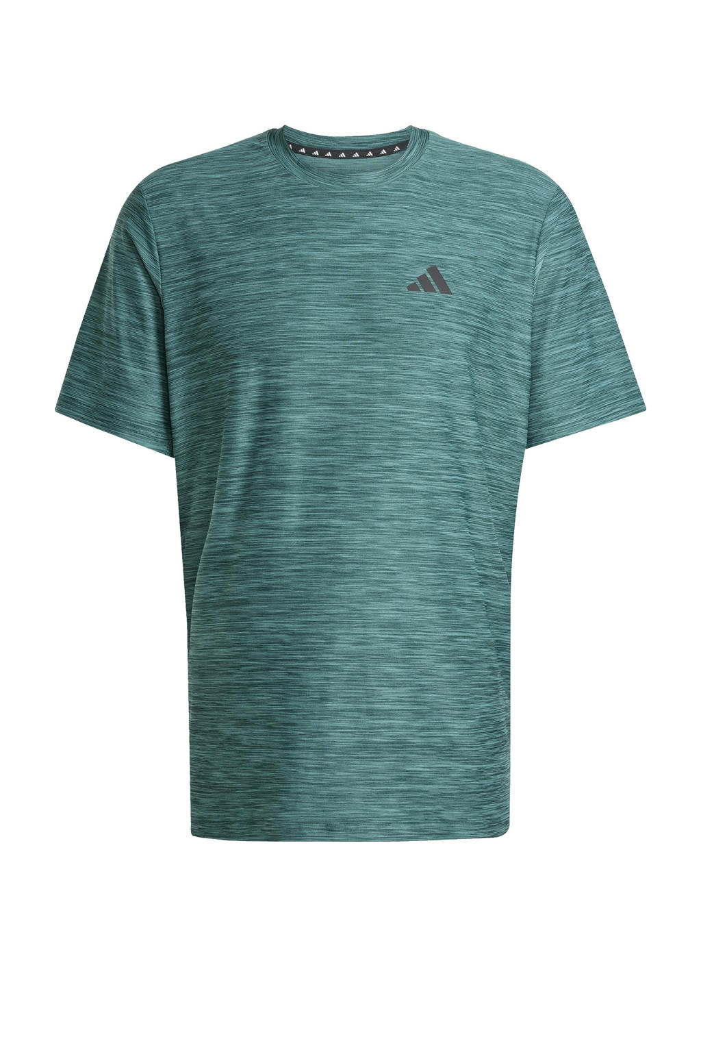 Groene heren adidas Performance sportshirt van polyester met melée print, korte mouwen en ronde hals
