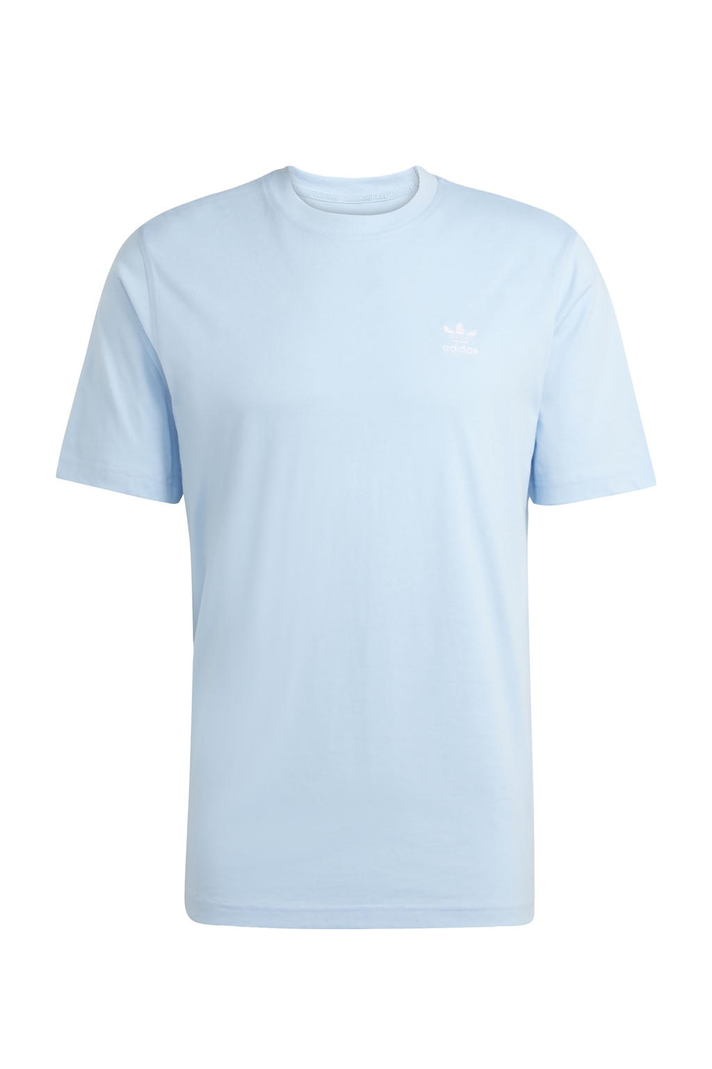 Lichtblauwe heren adidas Originals T-shirt van katoen met effen, korte mouwen en ronde hals