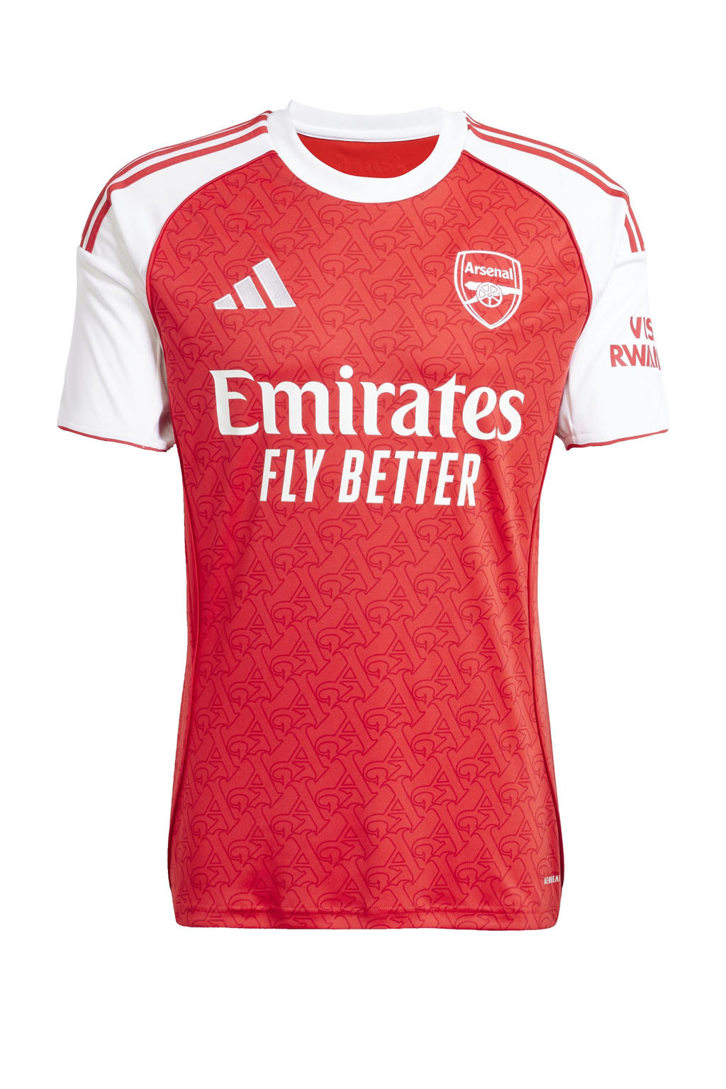 Rood en witte heren adidas Performance senior Arsenal FC voetbalshirt van polyester met korte mouwen en ronde hals