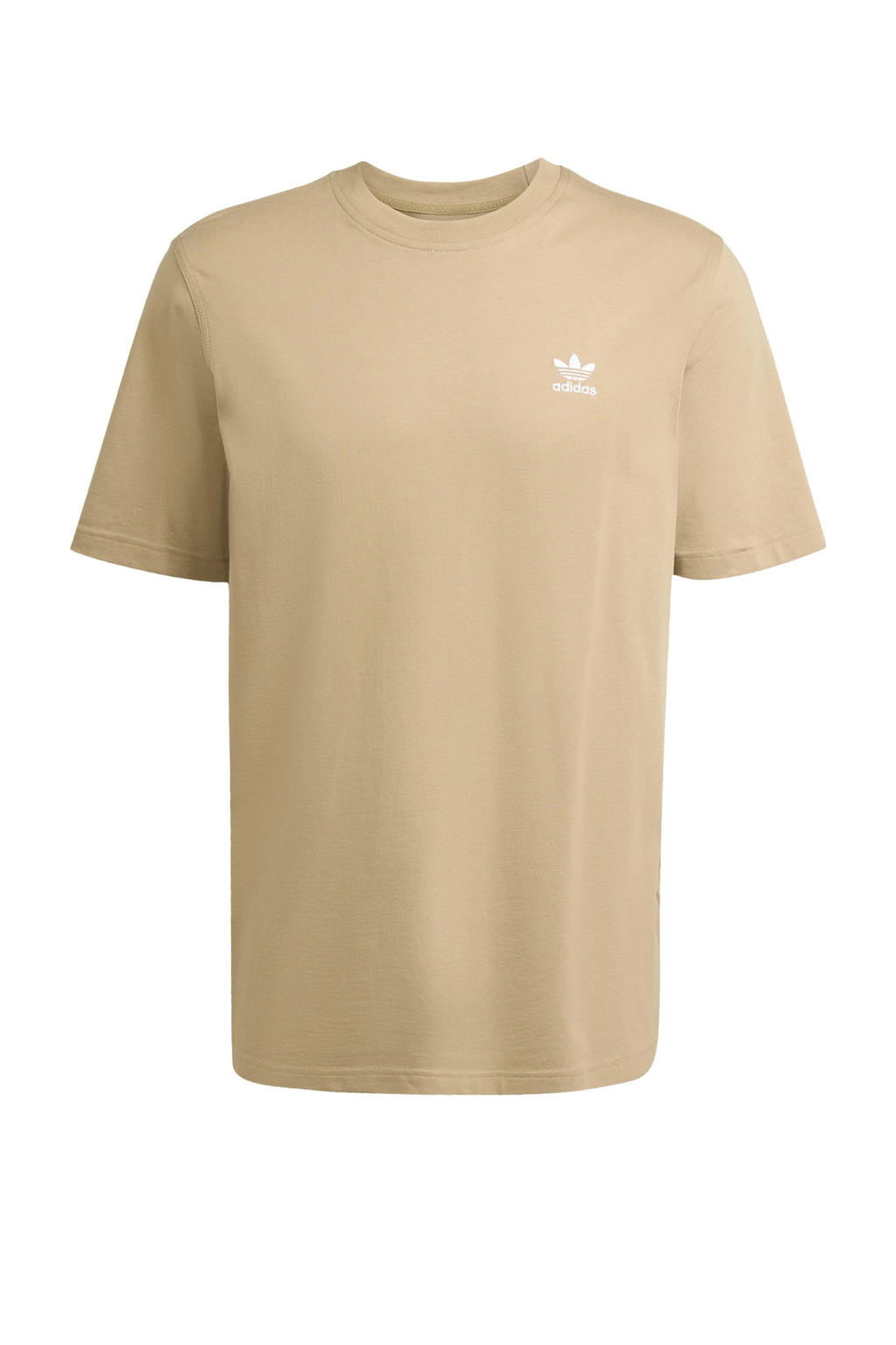 Beige heren adidas Originals T-shirt van katoen met effen, korte mouwen en ronde hals