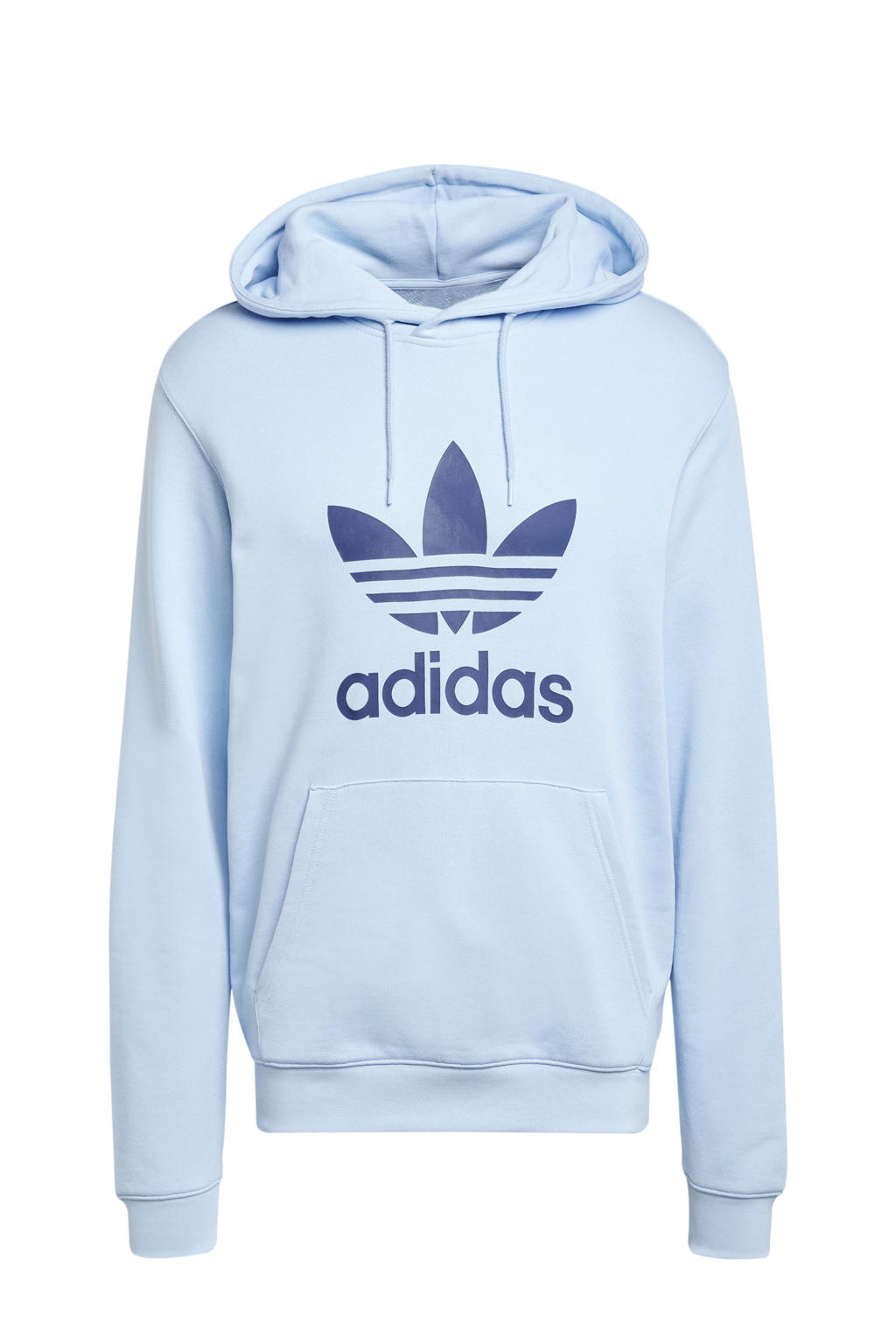 Lichtblauw en donkerblauwe heren adidas Originals Adicolor Classics Trefoil hoodie van katoen met logo dessin, lange mouwen en capuchon